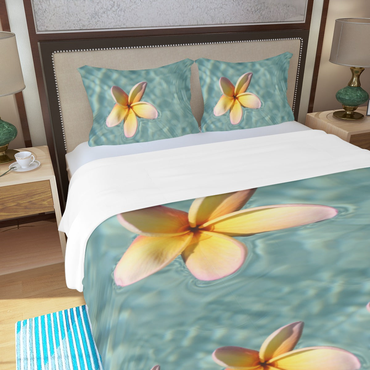 Floating Frangipani Three Piece Bed Cover Set