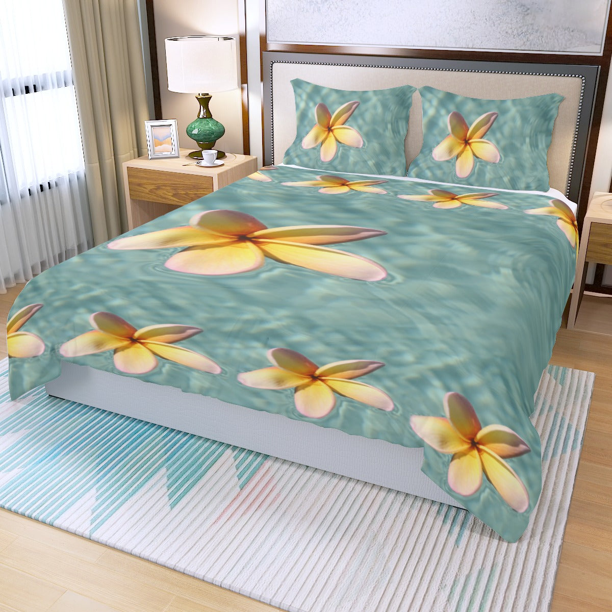 Floating Frangipani Three Piece Bed Cover Set 3