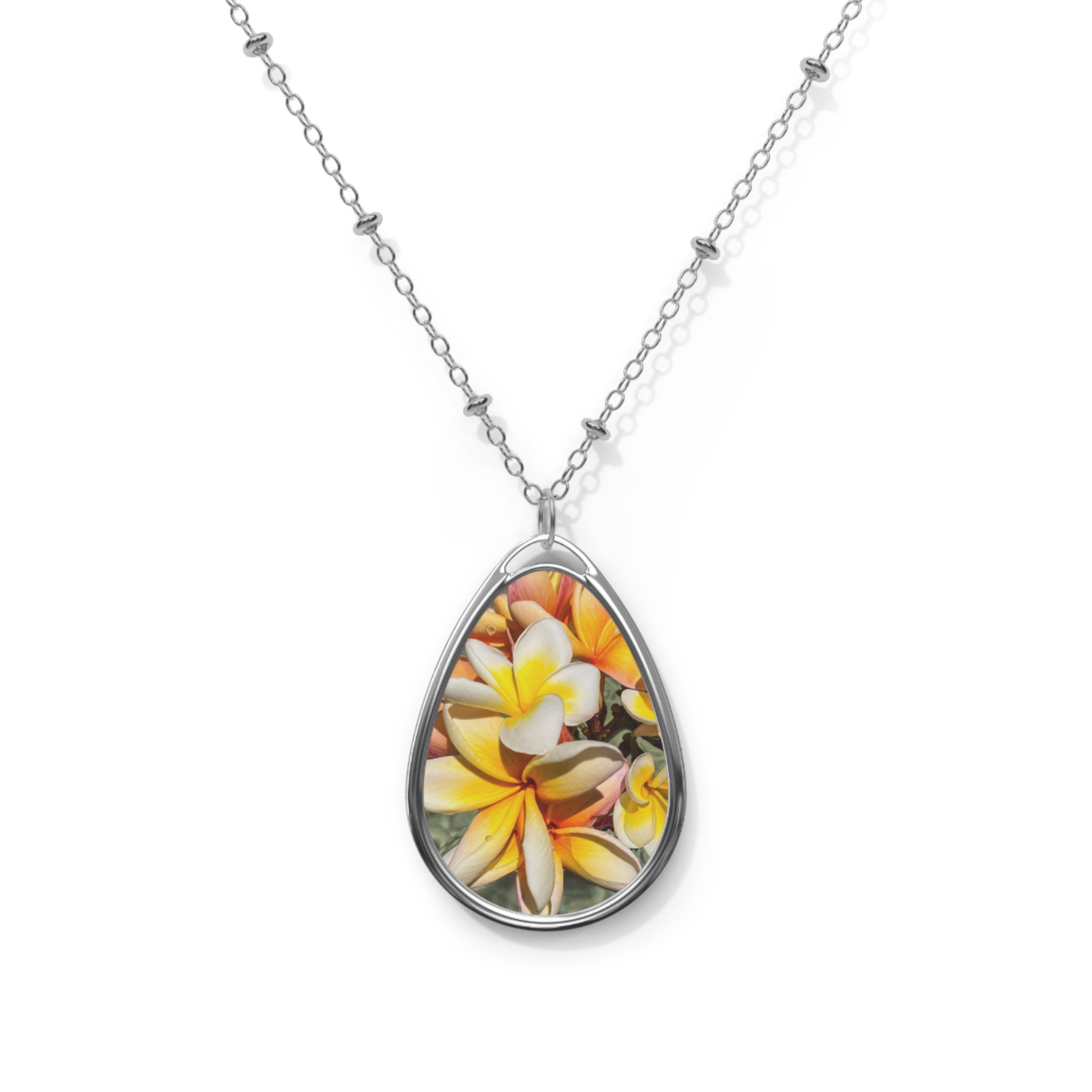 Floating Frangipanis New Oval Pendant Necklace (FWS) 1
