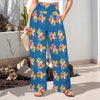 Floral Blue High Elastic Waist Pants with Wide Legs up to 5 XL 1