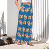 Floral Blue High Elastic Waist Pants with Wide Legs up to 5 XL 2