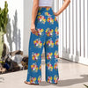 Floral Blue High Elastic Waist Pants with Wide Legs up to 5 XL 3