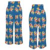 Floral Blue High Elastic Waist Pants with Wide Legs up to 5 XL white