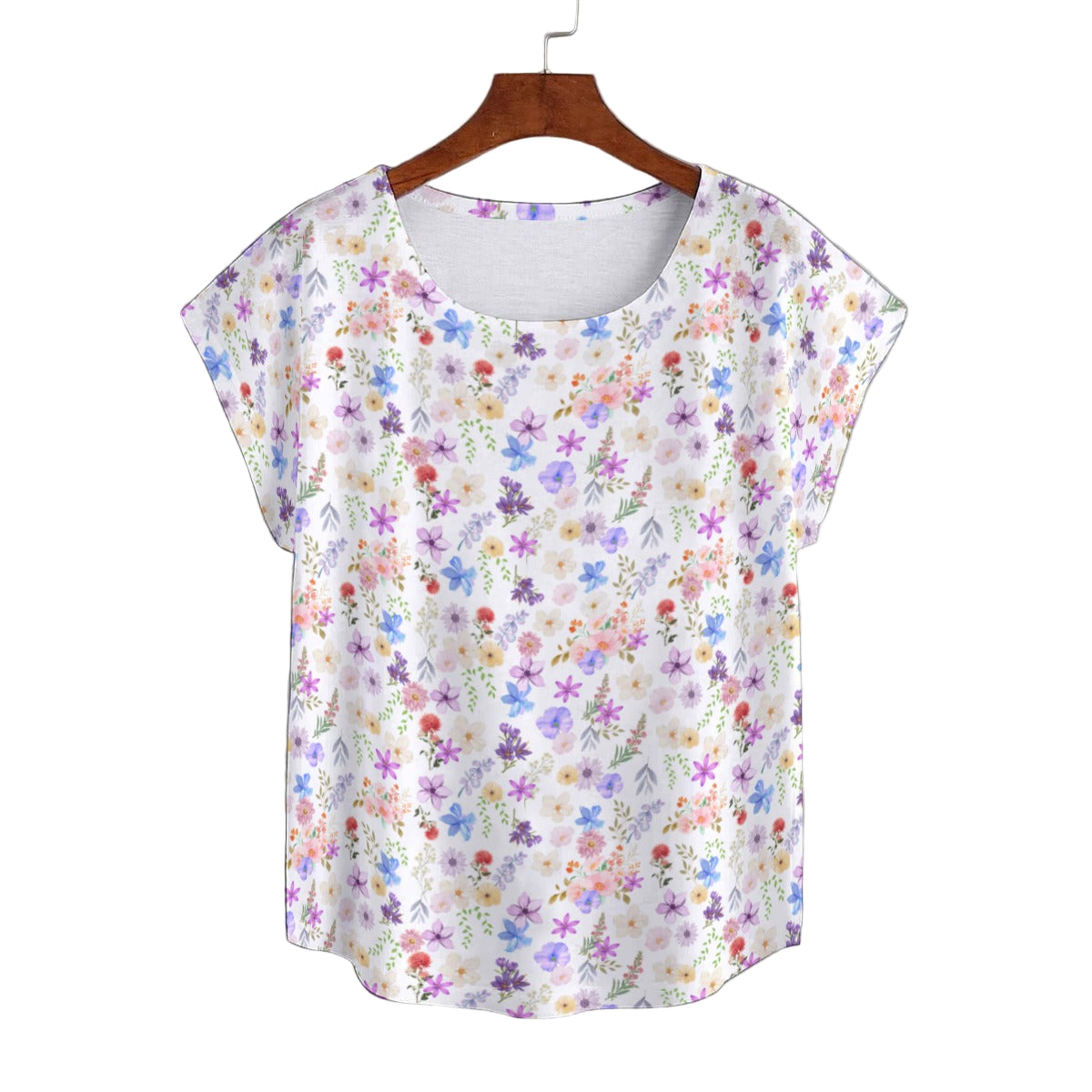 Floral White Curved Hem Top Large to 5 XL (FWS) 1