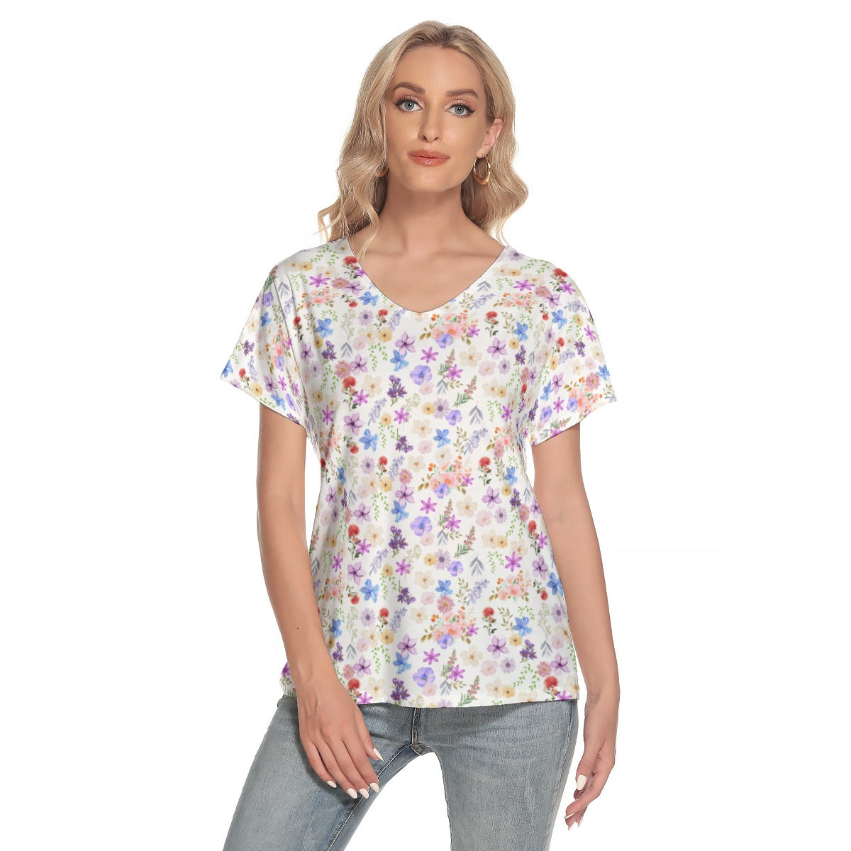 Floral White V-Neck T-Shirt up to 4 XL (FWS) 1