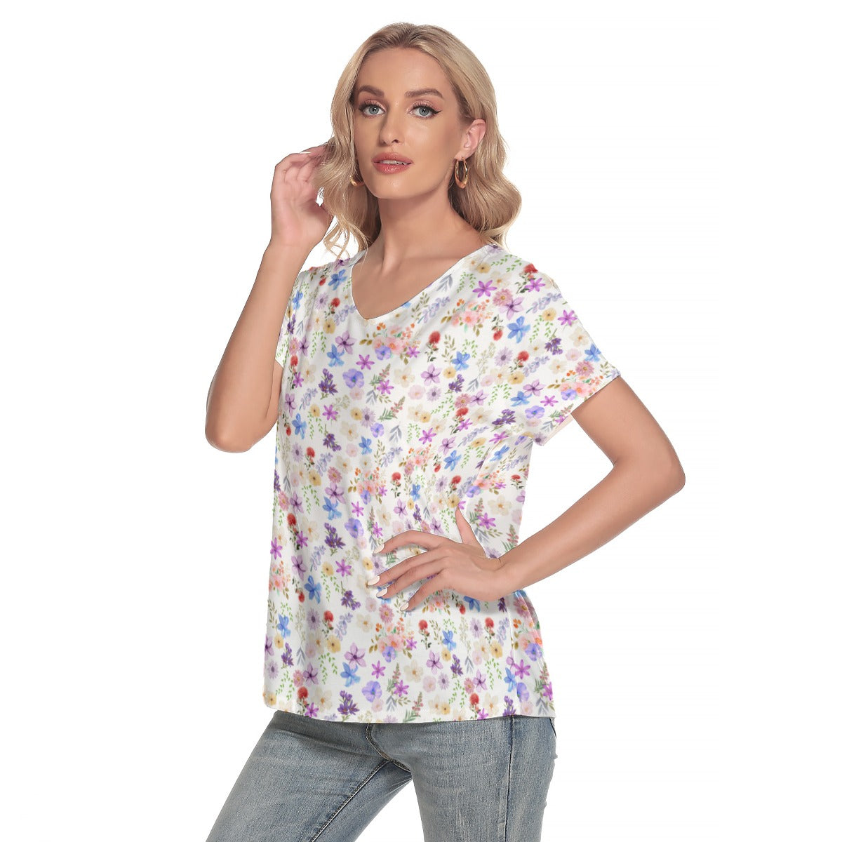 Floral White V-Neck T-Shirt up to 4 XL (FWS) 3