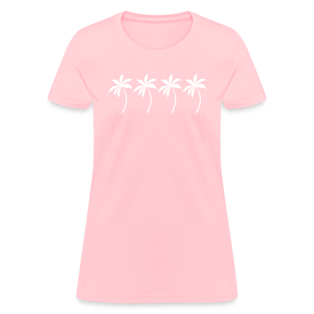 Four Palm Trees Women's Cotton T-Shirt - pink