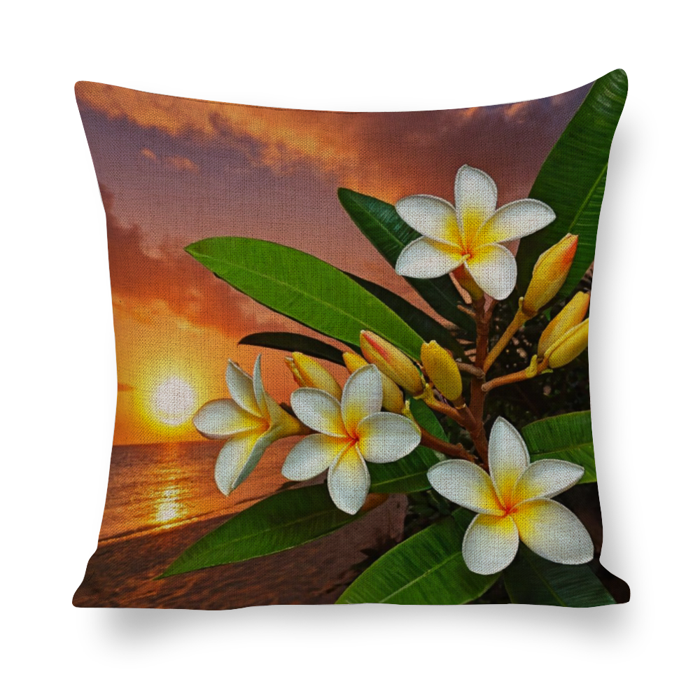 Frangipani Island Set of 4 Cotton Linen Cushion Covers in 3 Sizes 2