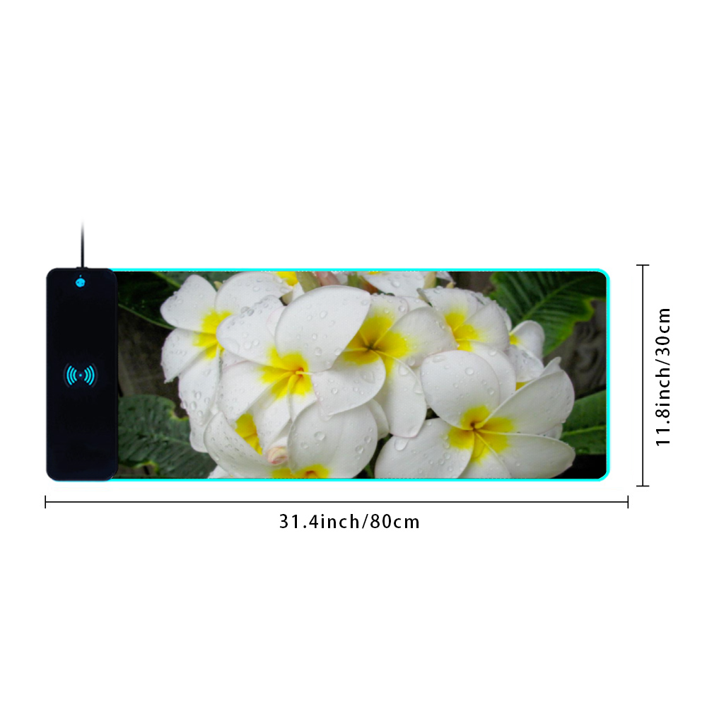 Fresh White Frangipanis Wireless Charging Luminous Mousepad in two sizes 1