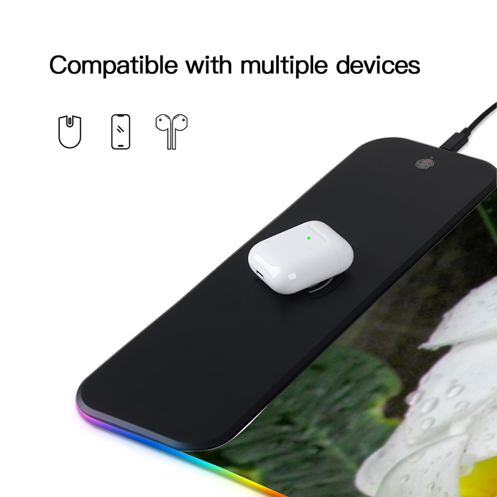 Fresh White Frangipanis Wireless Charging Luminous Mousepad in two sizes 3