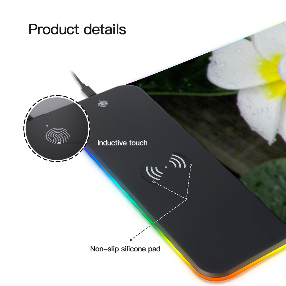 Fresh White Frangipanis Wireless Charging Luminous Mousepad in two sizes 4