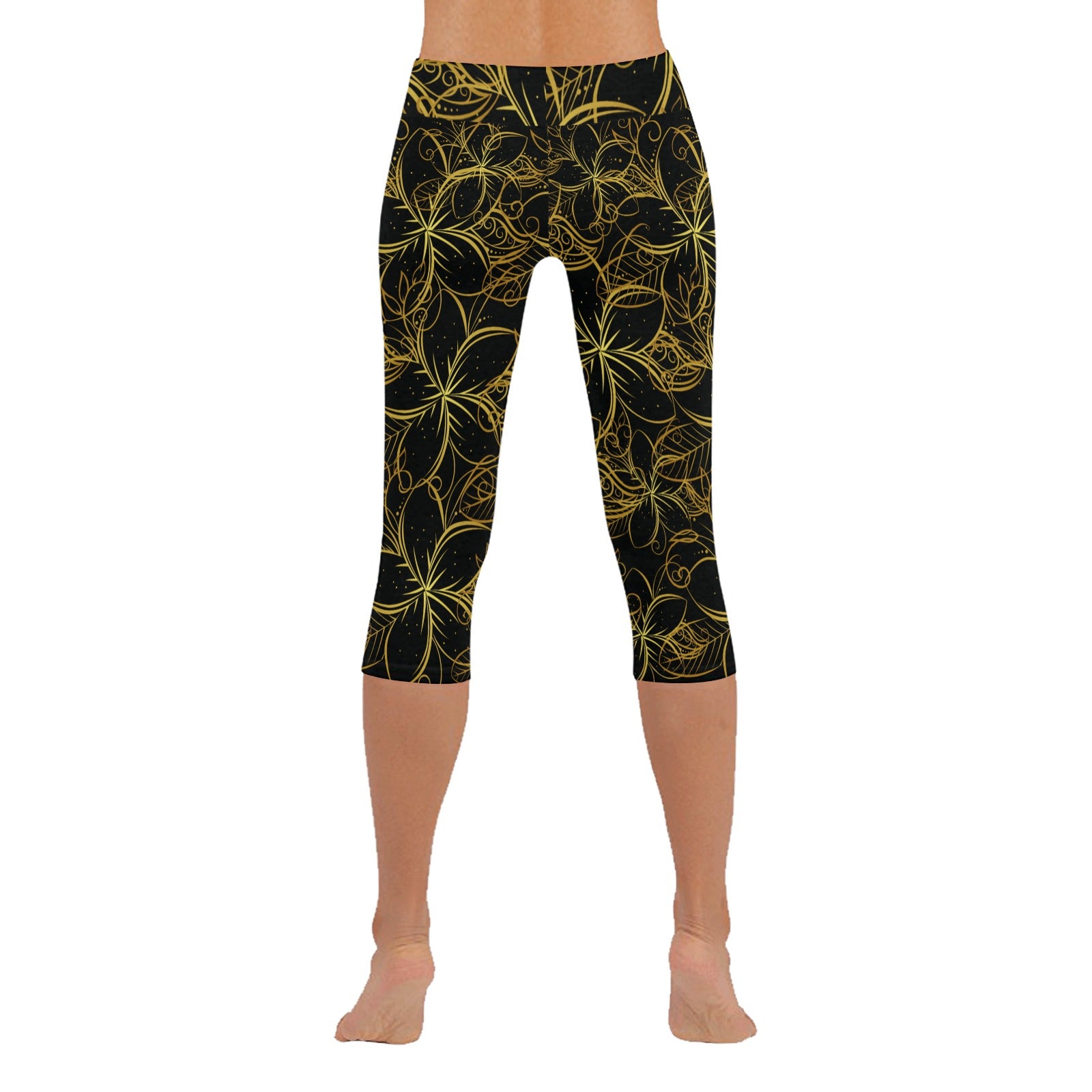 Golden Frangipani Black Capri Leggings up to 5 XL 3