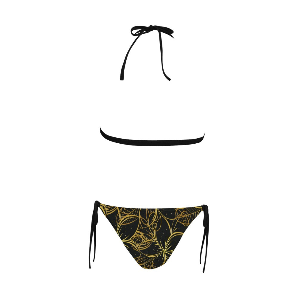 Golden Frangipani Black Halter Neck Bikini with Front Buckle up to 5 XL (FWS) 5