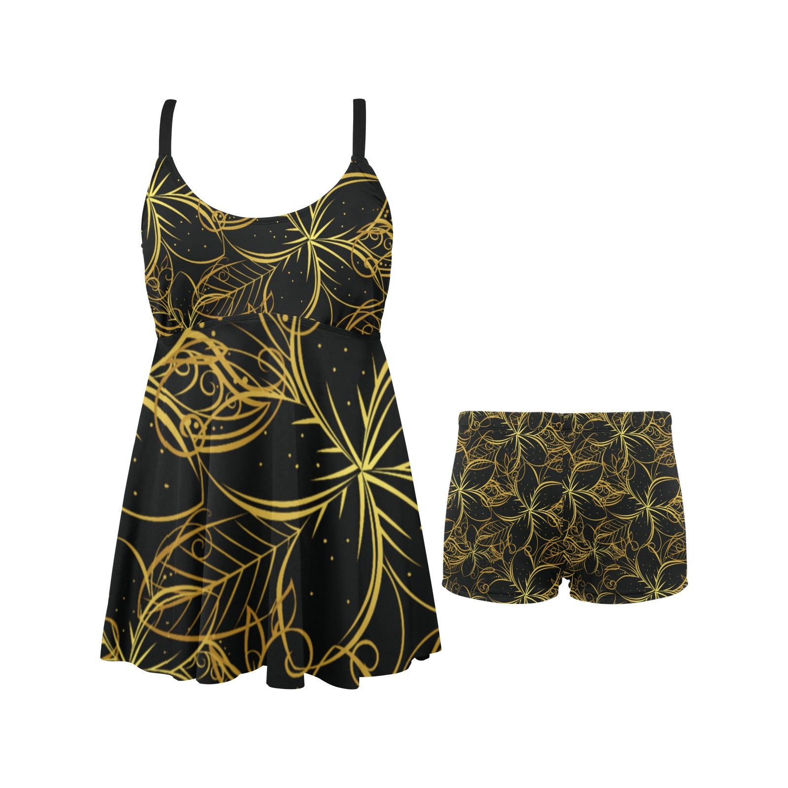 Golden Frangipani Black Tankini with Shorts up to 5 XL (FWS) 3