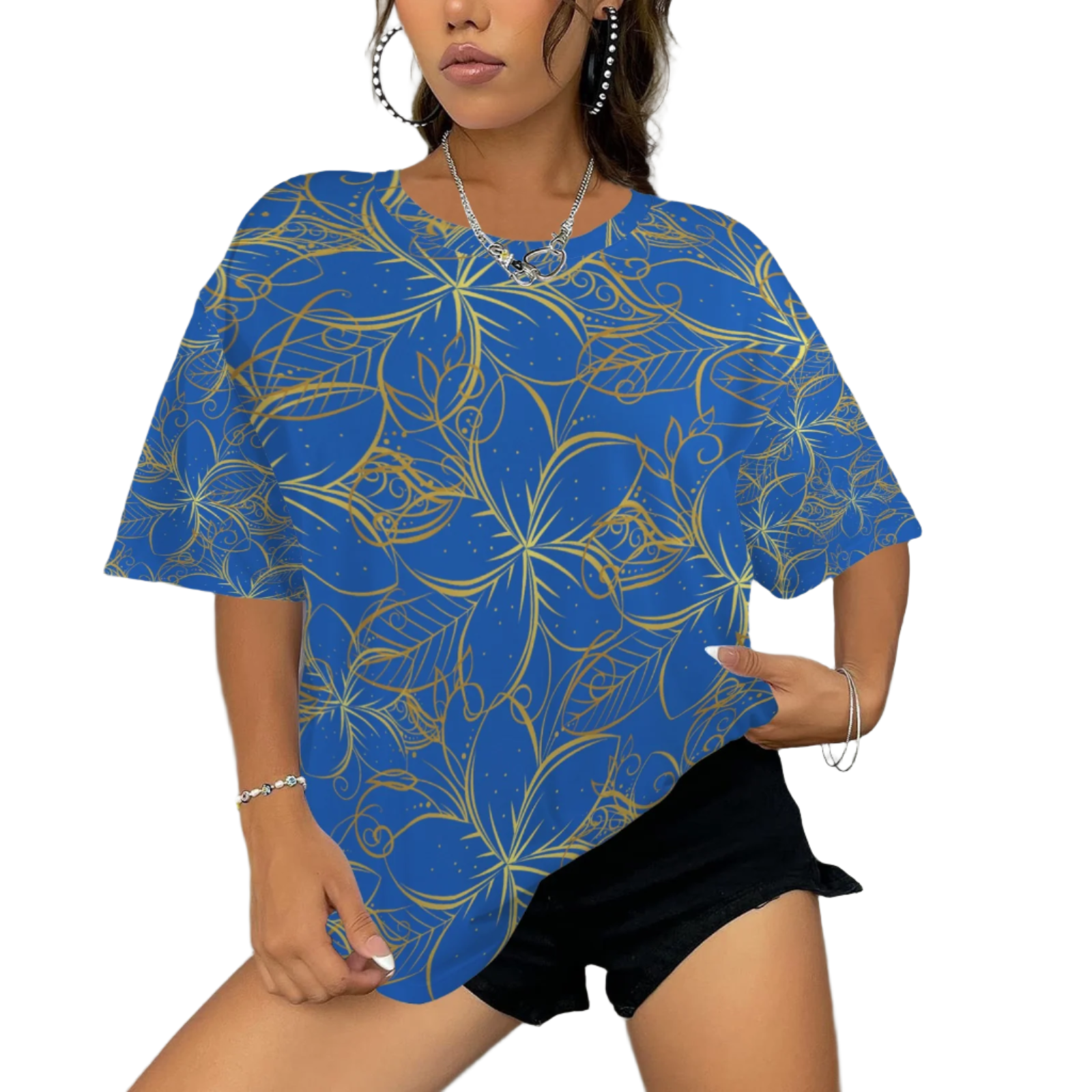 Golden Frangipani Blue Baggy Women's Top up to 6 XL (FWS) 1