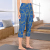 Golden Frangipani Blue Capri Leggings with Pockets up to 5 XL (FWS) 1