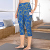 Golden Frangipani Blue Capri Leggings with Pockets up to 5 XL (FWS) 2