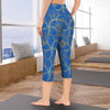 Golden Frangipani Blue Capri Leggings with Pockets up to 5 XL (FWS) 3