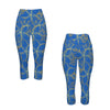 Golden Frangipani Blue Capri Leggings with Pockets up to 5 XL (FWS) 4