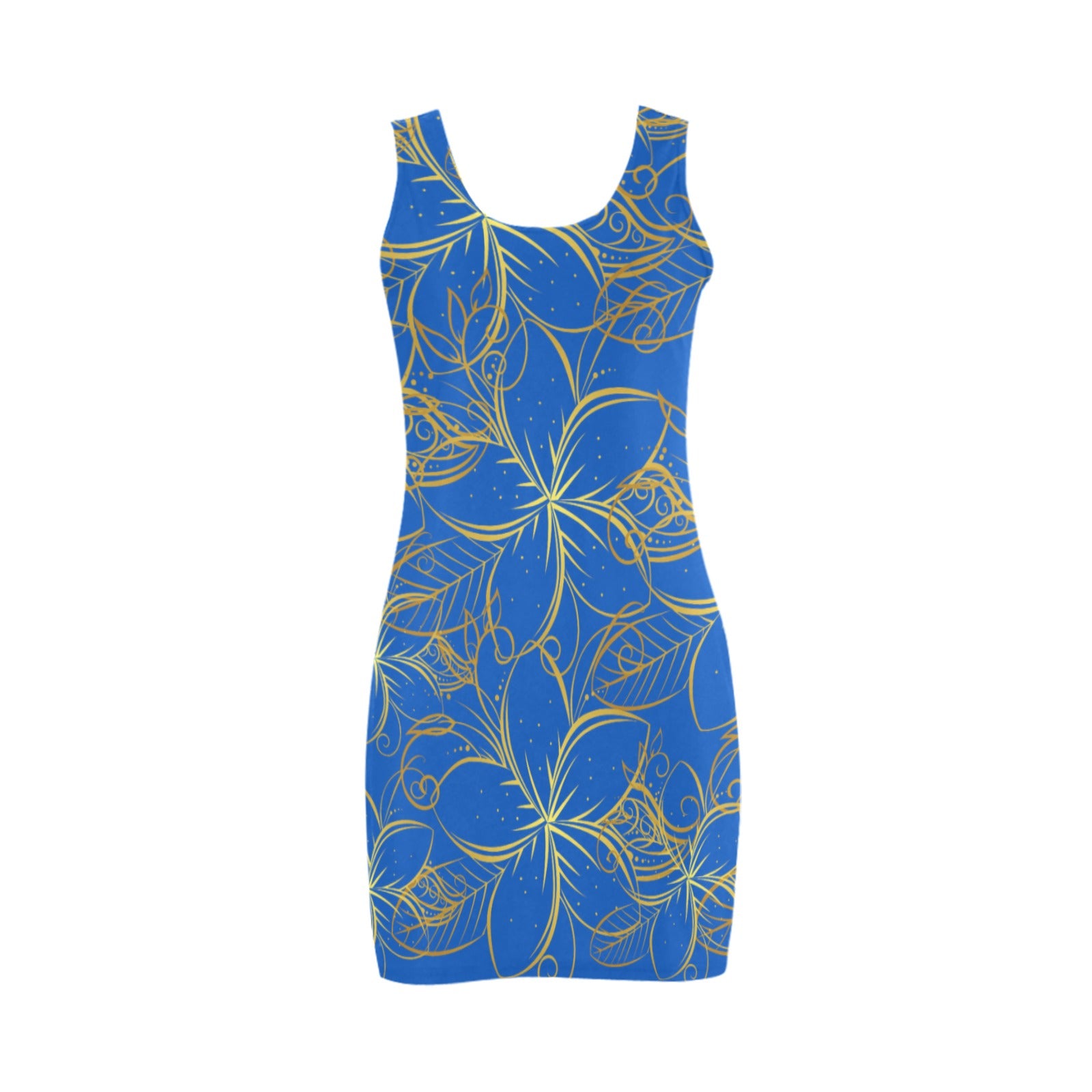 Golden Frangipani Blue Sleeveless Tank Dress up to 5 XL (FWS) 4
