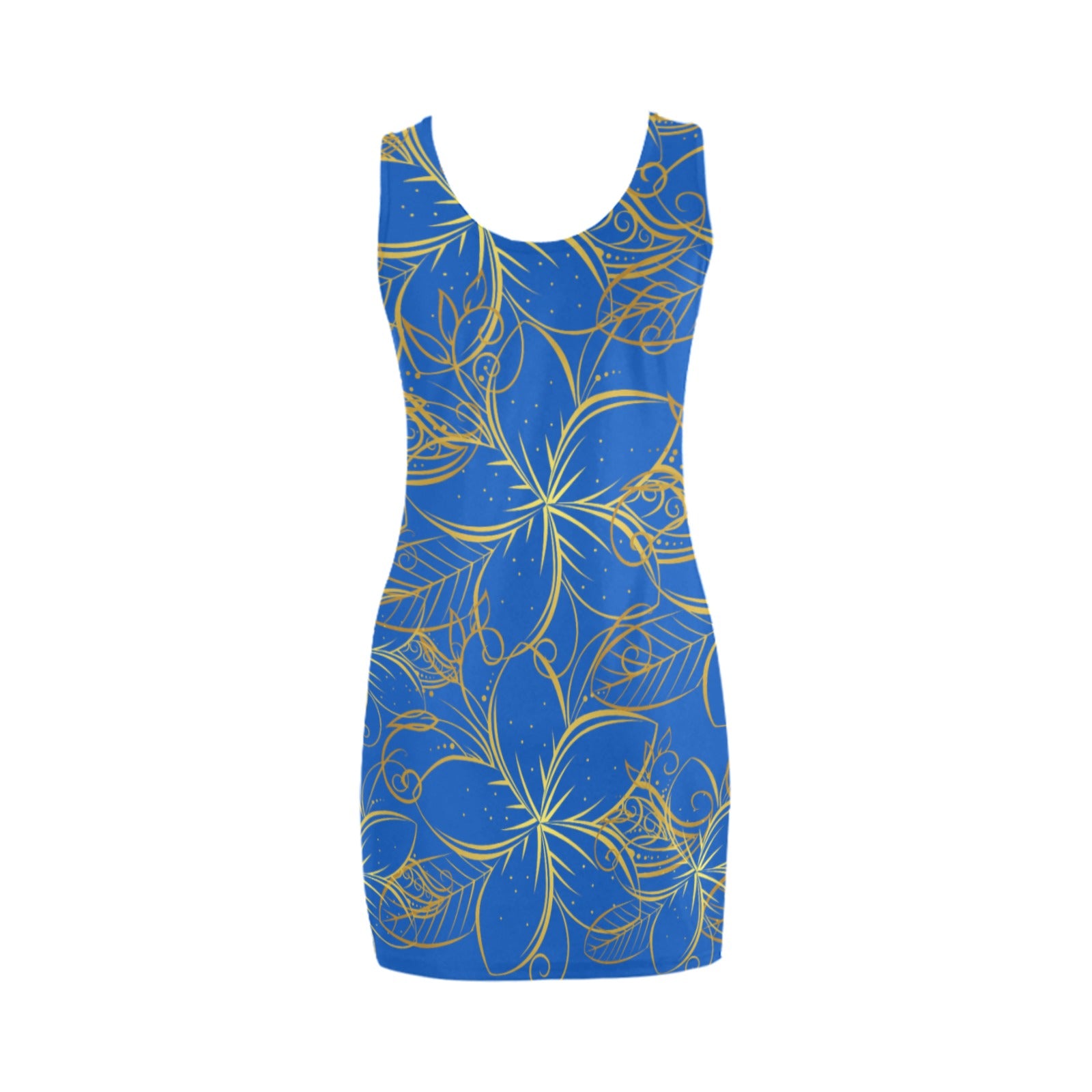 Golden Frangipani Blue Sleeveless Tank Dress up to 5 XL (FWS) 5