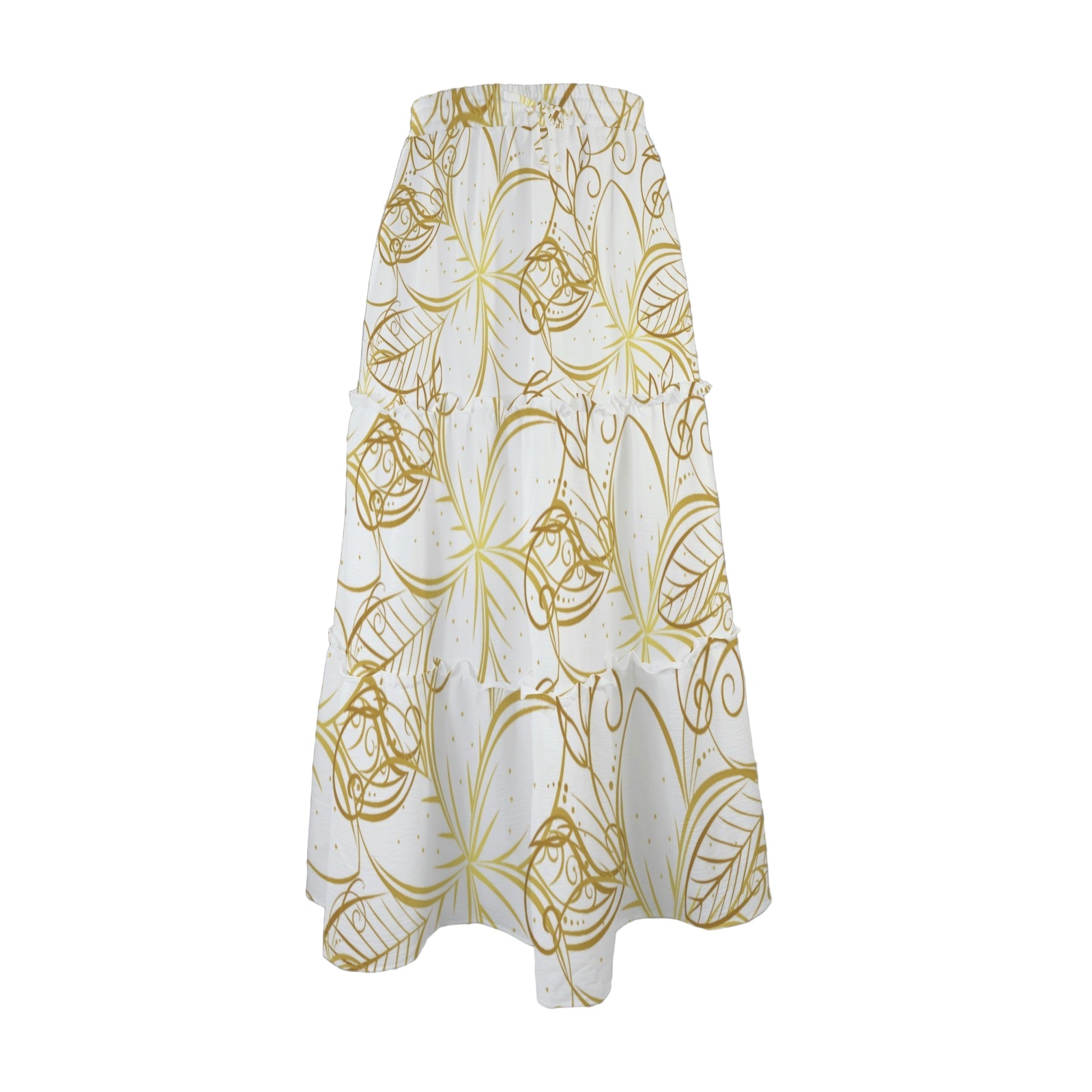 Golden Frangipani White Three Tier Long Skirt up to 5 XL (FWS) white 2