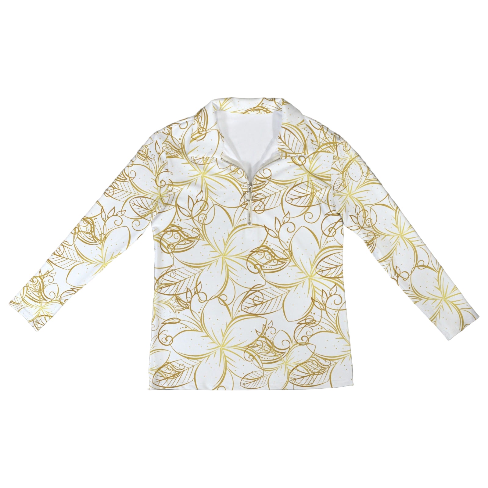 Golden Frangipani White Zip Neck Long Sleeve Top up to 5 XL 5