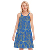 Golden Frangipanis Blue O-Neck Dress | 190GSM Cotton 1
