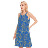 Golden Frangipanis Blue O-Neck Dress | 190GSM Cotton 3