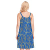 Golden Frangipanis Blue O-Neck Dress | 190GSM Cotton 4