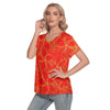 Golden Frangipanis Red V-Neck Top up to 4 XL (FWS) 3