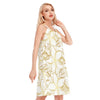 Golden Frangipanis White 0-Neck Dress up to 5 XL | 190GSM Cotton 2