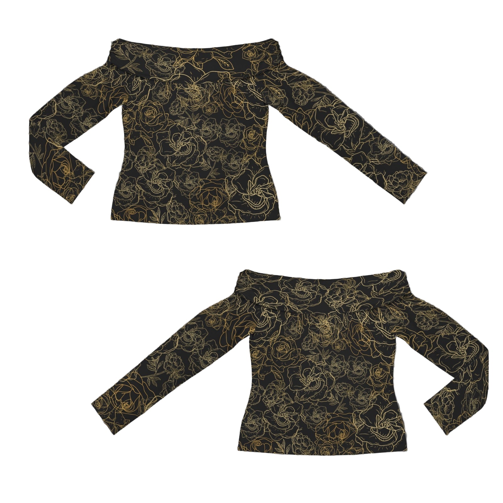 Golden Roses Black Off Shoulder Slim Fit Long Sleeve Top up to 5 XL 4