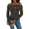 Golden Roses Black Off Shoulder Slim Fit Long Sleeve Top up to 5 XL white