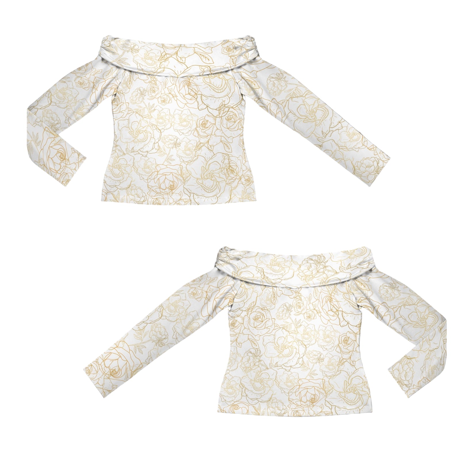 Golden Roses White Off Shoulder Slim Fit Long Sleeve Top up to 5 XL 4