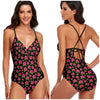 Graphic Pink Hibiscus Black One Piece Tie Back Swimsuit