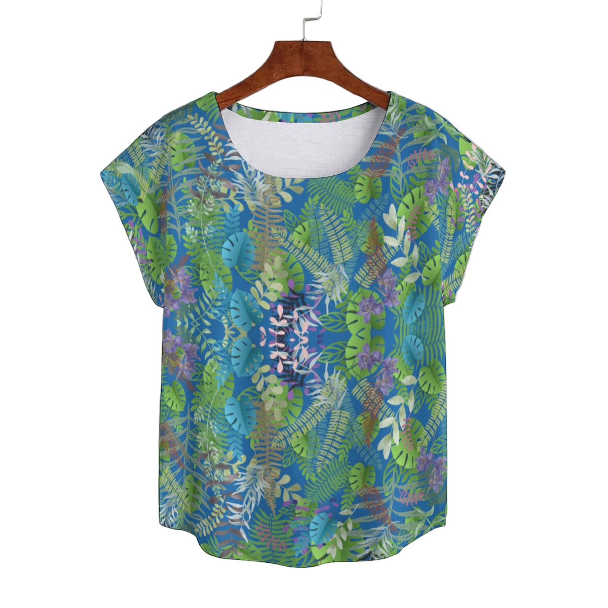 Graphic Jungle Blue Curved Hem Top Large to 5 XL (FWS) 1