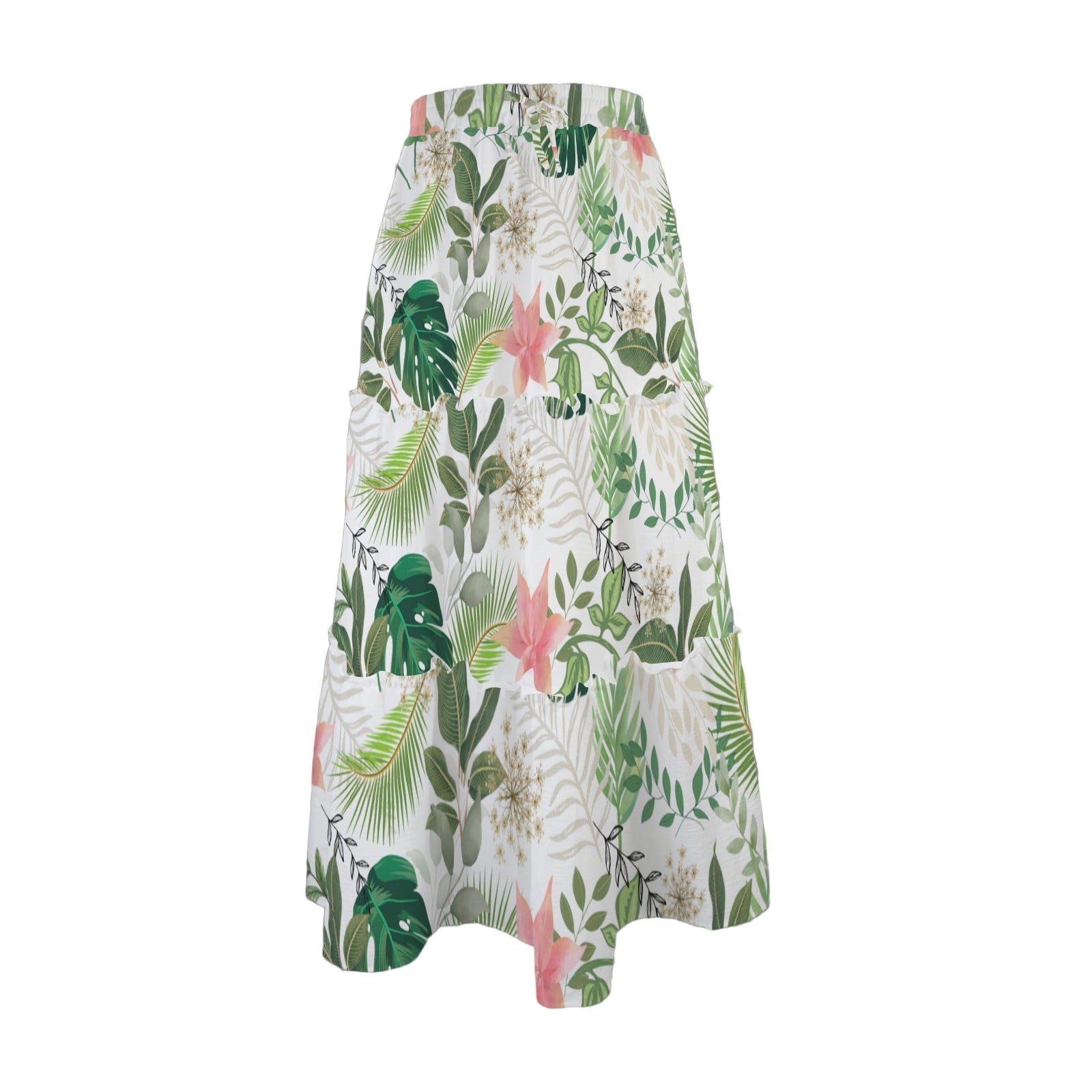 Graphic Jungle White Three Tier Long Skirt up to 5 XL (FWS) white 2