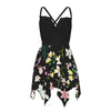 Graphic Lillies Black Asymmetrical Hemline Dress up to 5XL (FWS) 1