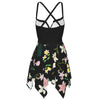 Graphic Lillies Black Asymmetrical Hemline Dress up to 5XL (FWS) 2