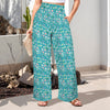 Graphic Lillies Teal High Elastic Waist Pants with Wide Legs up to 5 XL 1
