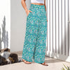 Graphic Lillies Teal High Elastic Waist Pants with Wide Legs up to 5 XL 3