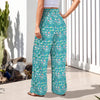 Graphic Lillies Teal High Elastic Waist Pants with Wide Legs up to 5 XL 4