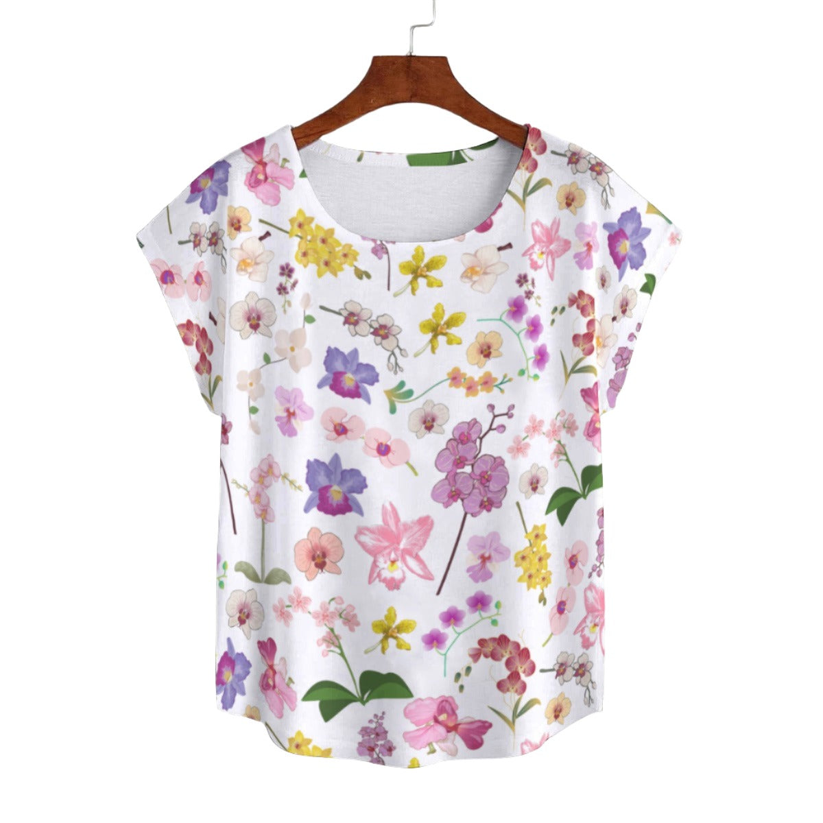 Graphic Orchids Curved Hem Top Large to 5 XL (FWS) 1