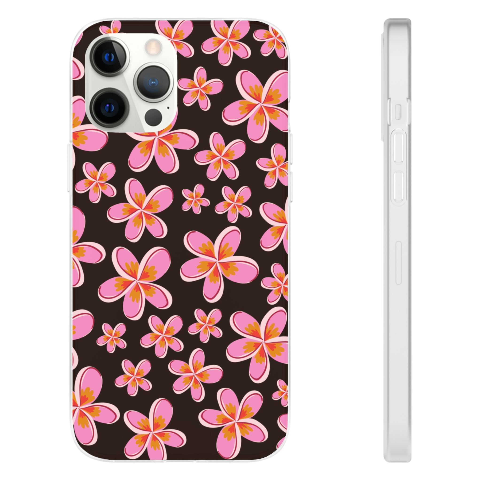 Graphic Pink Frangipanis Dark Brown Flexi Clear Cases for Most Phone Types 