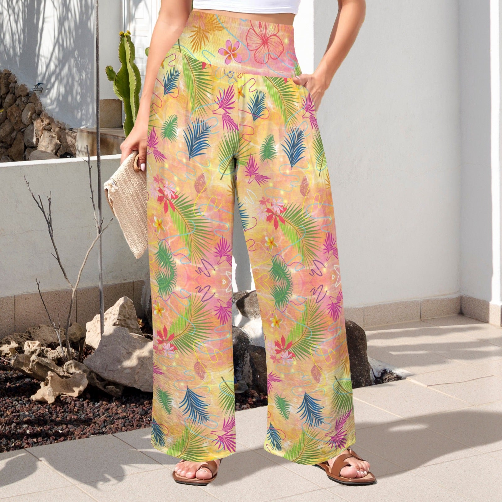 Hawaiian Gold High Elastic Waist Pants with Wide Legs up to 5 XL 1
