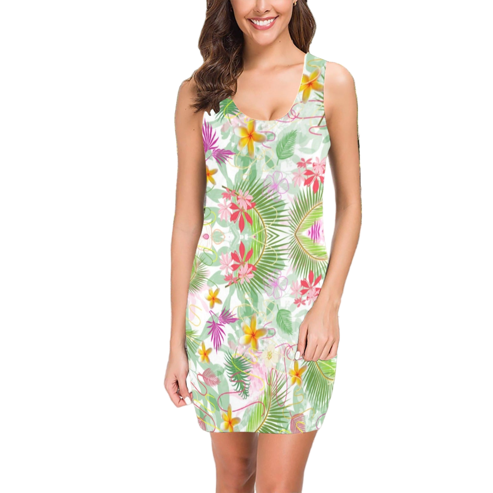 Hawaiian Green Sleeveless Tank Dress up to 5 XL (FWS) white