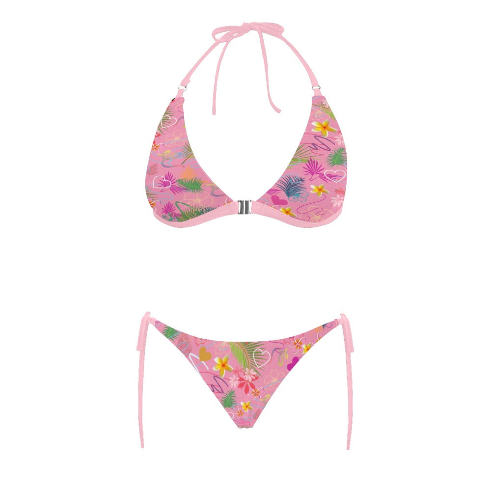 Hawaiian Pink Halter Neck Bikini with Front Buckle up to 5 XL (FWS) 4