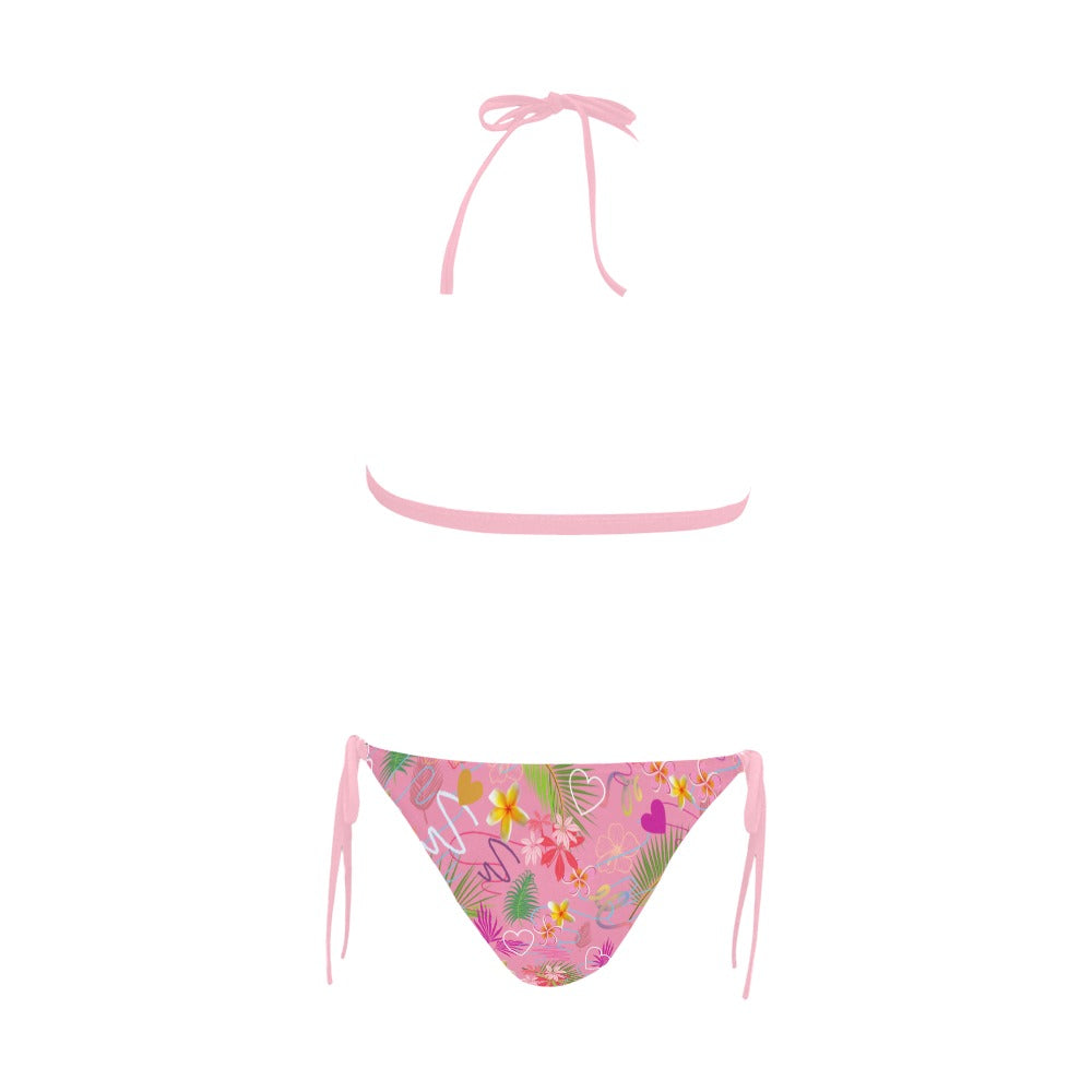 Hawaiian Pink Halter Neck Bikini with Front Buckle up to 5 XL (FWS) 5