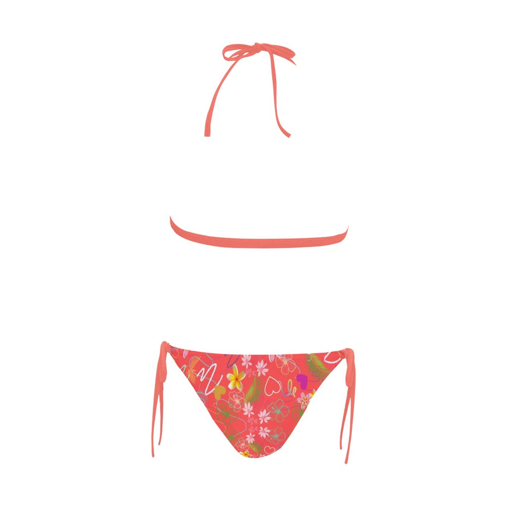 Hawaiian Red Halter Neck Bikini with Front Buckle up to 5 XL (FWS) 5